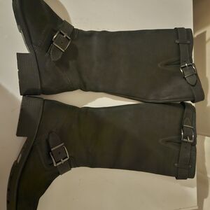 Black Buckle Knee-High Boots Leather Clarks 9